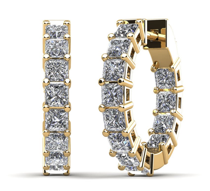 Princess Cut Diamond Hoop Earrings X Small Diamond with 3.72 ct.(finished) 3mm - Luxury Time NYC