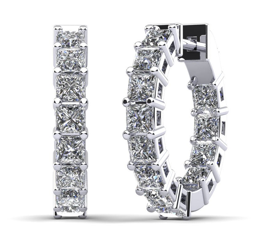 Princess Cut Diamond Hoop Earrings X Small Diamond with 3.72 ct.(finished) 3mm - Luxury Time NYC