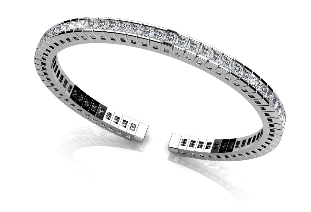 Princess Cut Flexible Diamond Bangle Lab - Grown Diamond Bracelet with 5.97 ct.(finished) 2.5mm - Luxury Time NYC