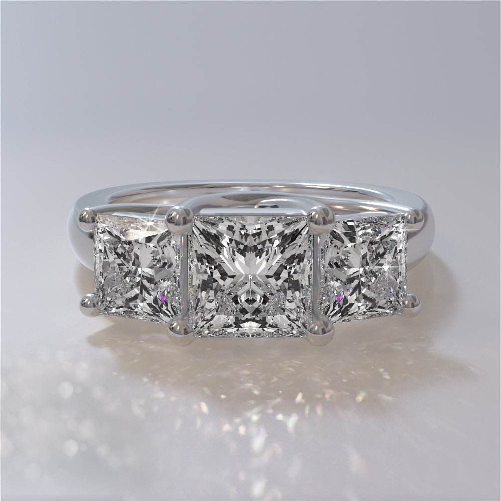 Princess Cut Swirl Three Stone Diamond Engagement Ring with 1.00 ct. (0.50 ct. center diamond) - Luxury Time NYC