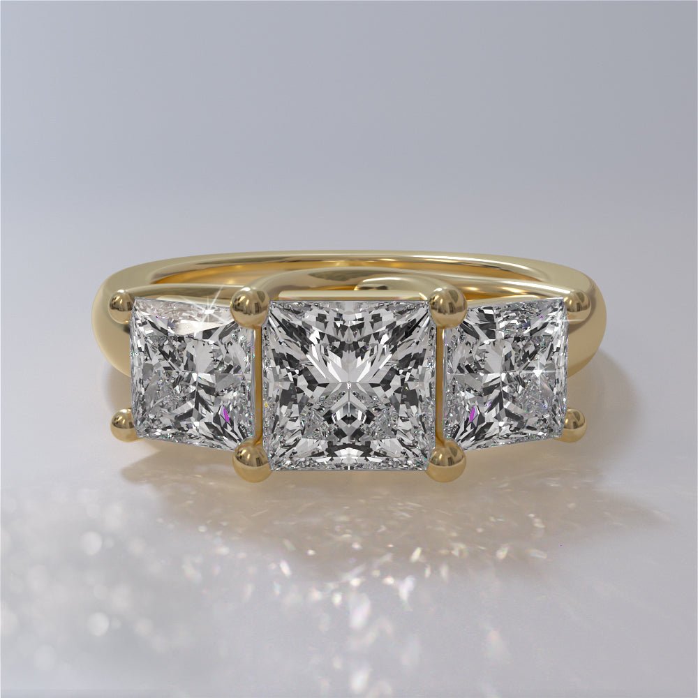 Princess Cut Swirl Three Stone Diamond Engagement Ring with 1.00 ct. (0.50 ct. center diamond) - Luxury Time NYC