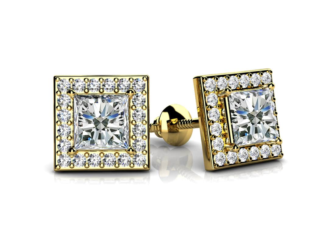 Princess Designer Diamond Stud Earrings with 0.47 ct. (2X0.16 ct. center diamonds) - Luxury Time NYC