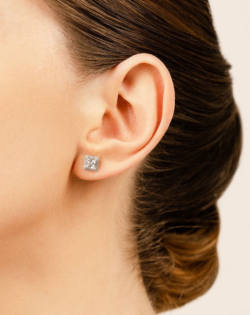 Princess Designer Diamond Stud Earrings with 0.47 ct. (2X0.16 ct. center diamonds) - Luxury Time NYC