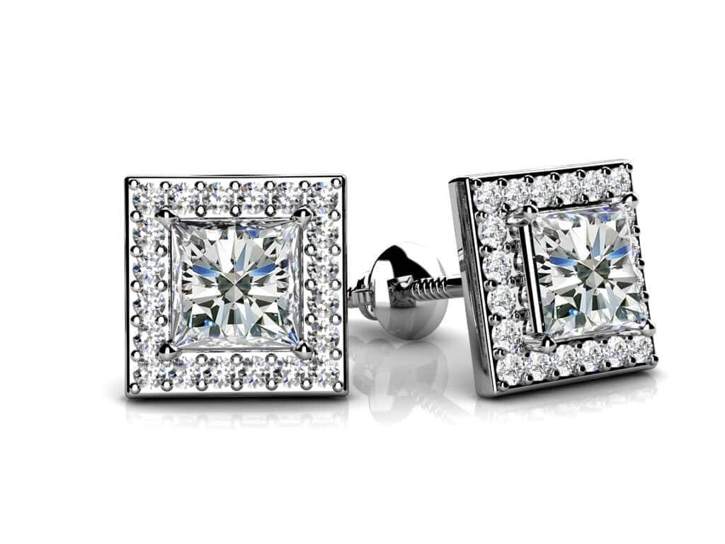 Princess Designer Diamond Stud Earrings with 1.48 ct. (2X0.60 ct. center diamonds) - Luxury Time NYC