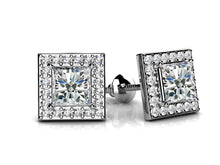 Load image into Gallery viewer, Princess Designer Diamond Stud Earrings with 1.94 ct. (2X0.85 ct. center diamonds) - Luxury Time NYC