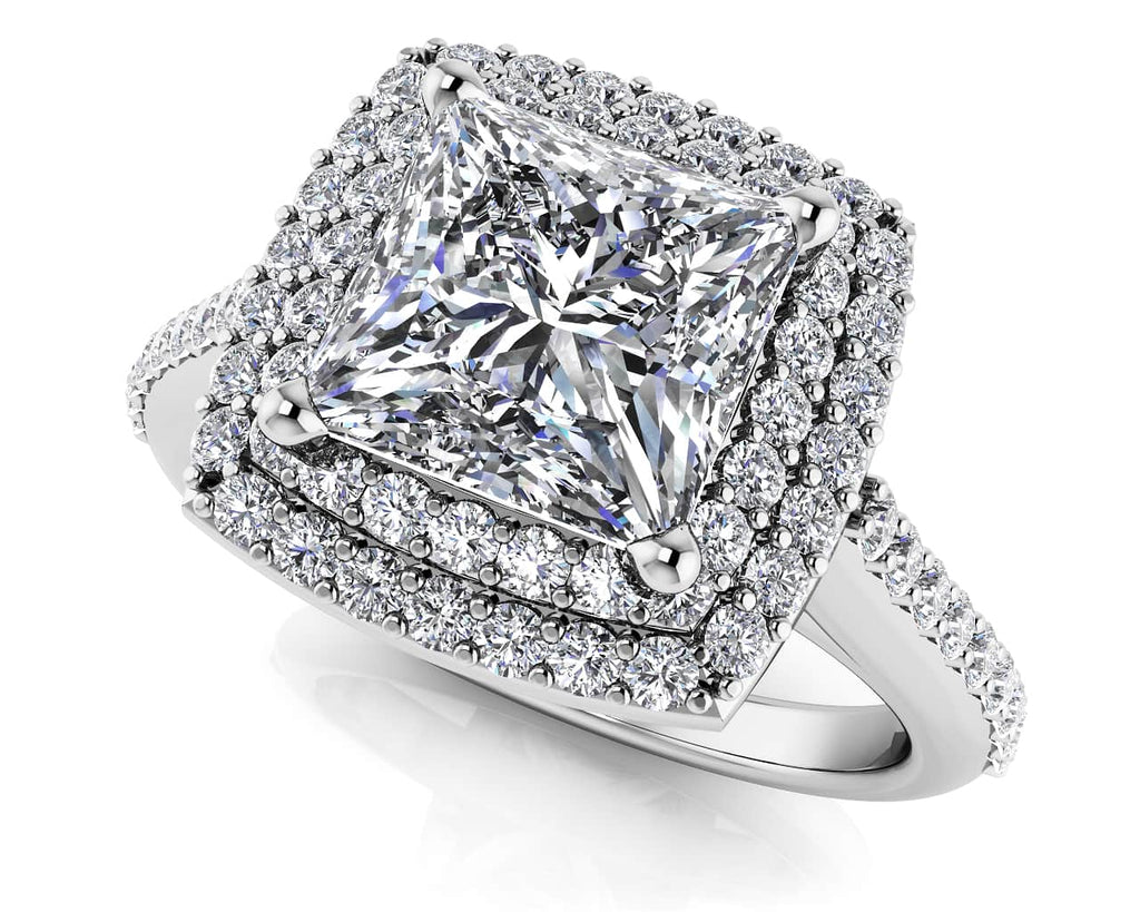 Princess Diamond Double Square Frame Ring Diamond with 0.88 ct. (0.50 ct. center diamond) - Luxury Time NYC