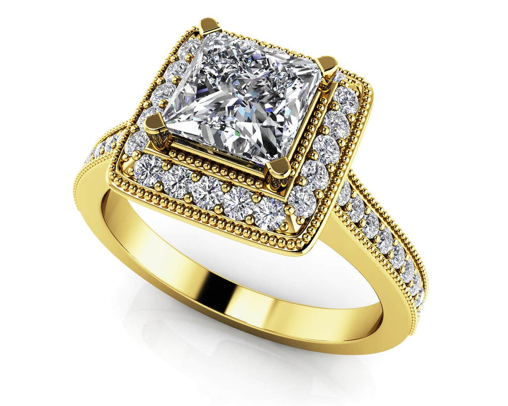 Princess Dream Frame Vintage Style Diamond Engagement Ring with 0.78 ct. (0.50 ct. center diamond) - Luxury Time NYC