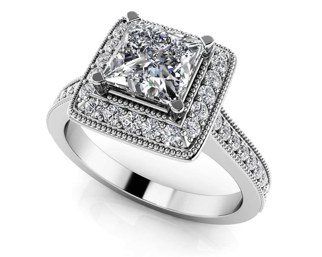 Princess Dream Frame Vintage Style Diamond Engagement Ring with 1.34 ct. (1.00 ct. center diamond) - Luxury Time NYC