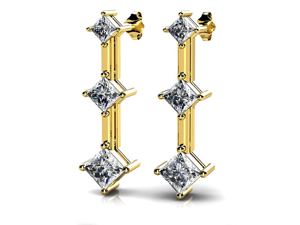 Princess Triple Diamond Earrings with 0.52 ct.(finished) 1.8mm, 2.4mm, 2.9mm - Luxury Time NYC