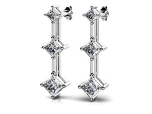 Load image into Gallery viewer, Princess Triple Diamond Earrings with 0.74 ct.(finished) 2mm, 2.6mm, 3.2mm - Luxury Time NYC