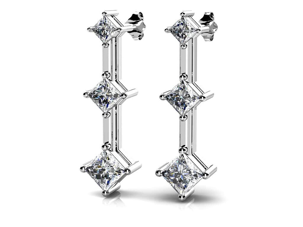 Princess Triple Diamond Earrings with 1.04 ct.(finished) 2.4mm, 3mm, 3.5mm - Luxury Time NYC