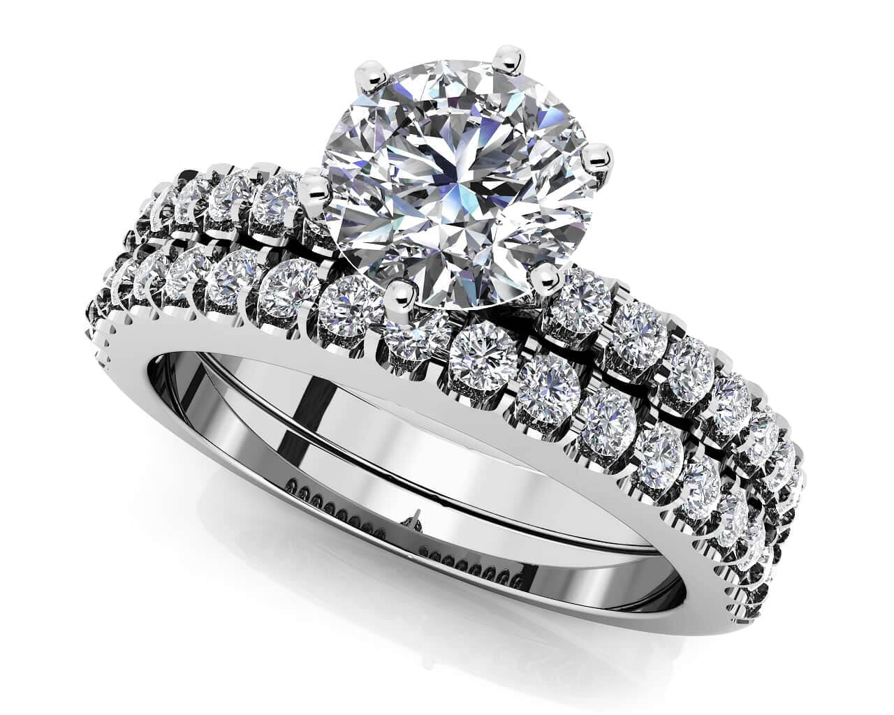 Prong Set Bridal Ensemble Diamond with 1.78 ct. (1.25 ct. center diamo ...