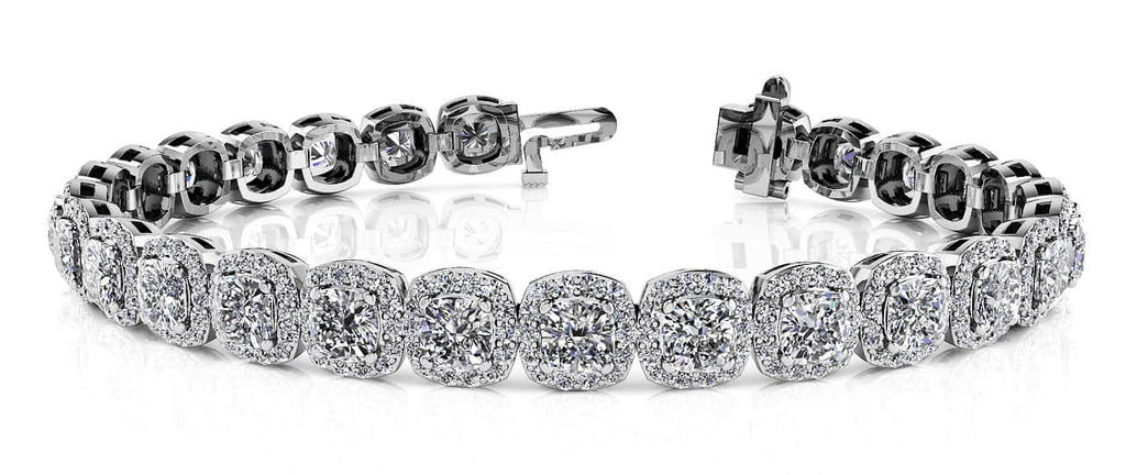 Radiant Cushion Cut Halo Diamond Tennis Bracelet Lab - Grown Diamond with 11.55 ct.(finished) 1.1mm, 4mm - Luxury Time NYC