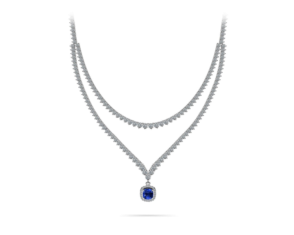 Ravishing Cushion Cut 2 Row 3 Prong Diamond Necklace with 16.10 ct.(finished) Emerald - Luxury Time NYC