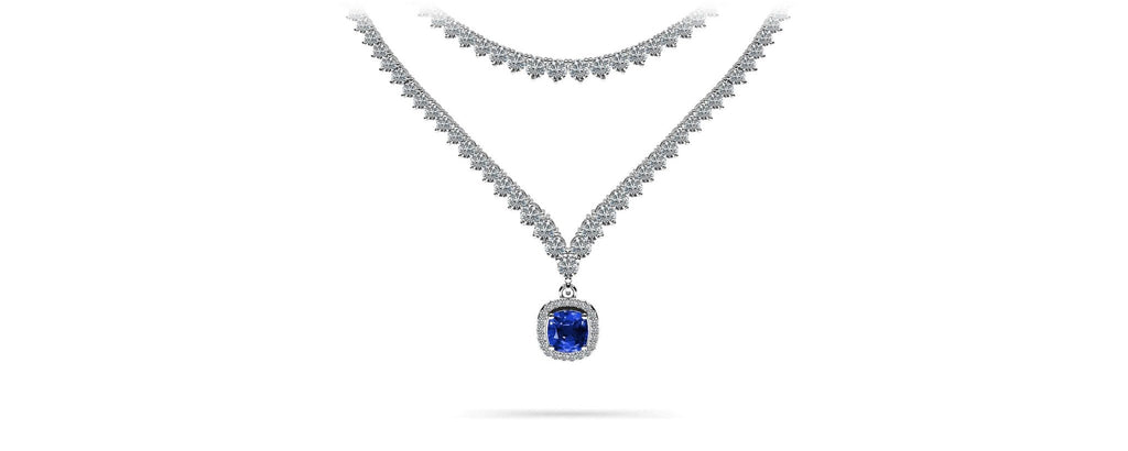 Ravishing Cushion Cut 2 Row 3 Prong Diamond Necklace with 16.10 ct.(finished) Emerald - Luxury Time NYC