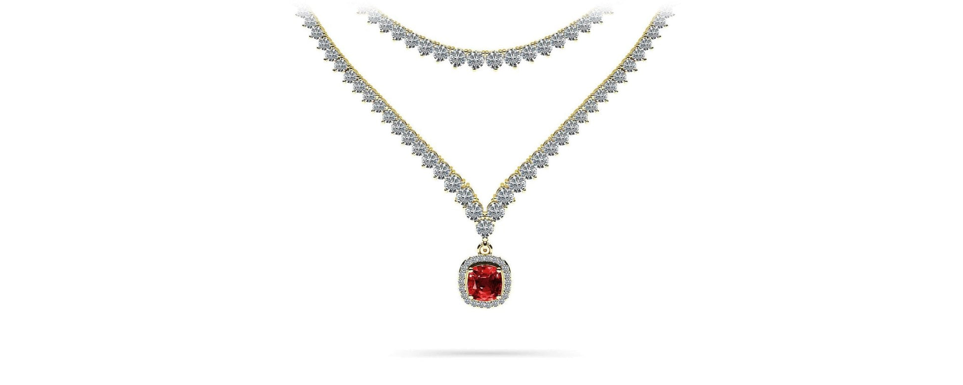 Ravishing Cushion Cut 2 Row 3 Prong Diamond Necklace with 16.10 ct.(finished) Ruby - Luxury Time NYC