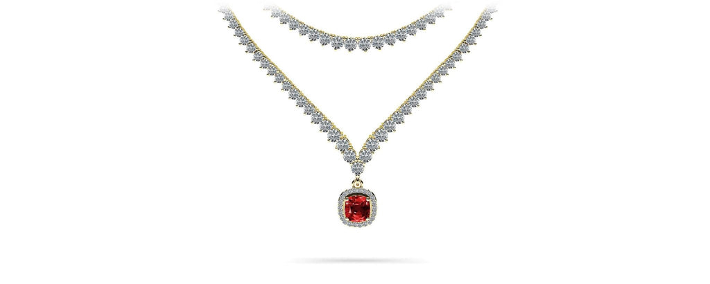 Ravishing Cushion Cut 2 Row 3 Prong Diamond Necklace with 16.10 ct.(finished) Ruby - Luxury Time NYC