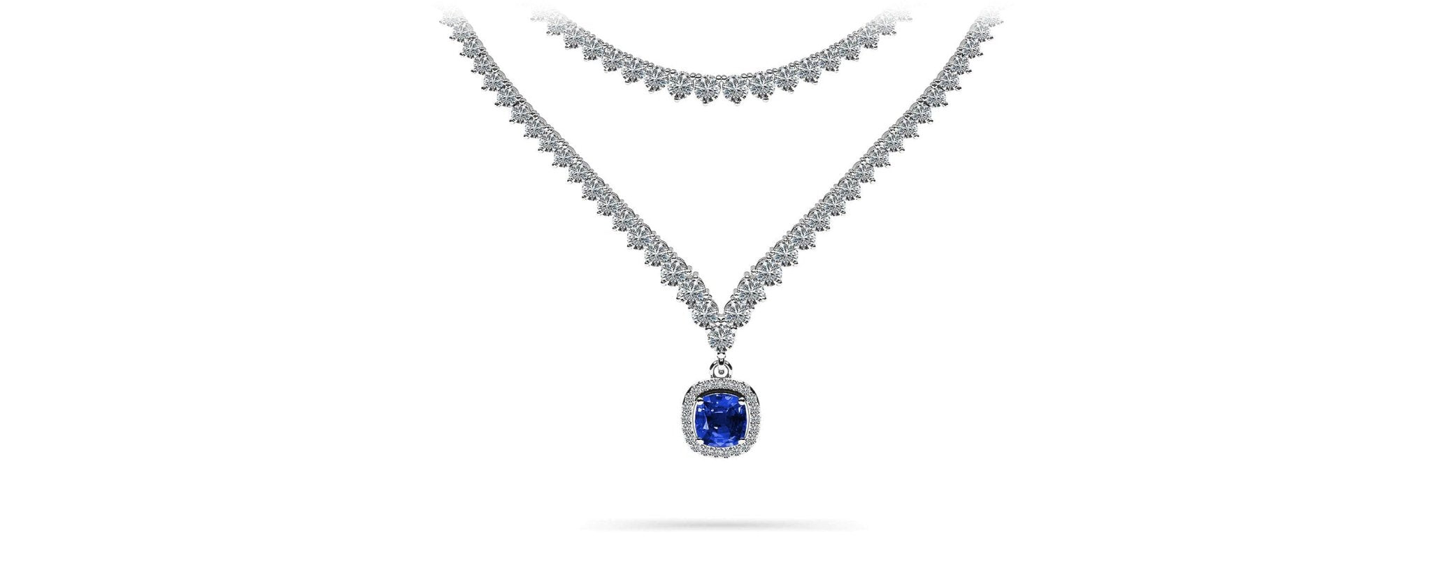 Ravishing Cushion Cut 2 Row 3 Prong Diamond Necklace with 16.10 ct.(finished) Sapphire - Luxury Time NYC