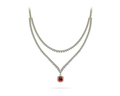 Ravishing Cushion Cut 2 Row 3 Prong Lab - Grown Diamond Necklace with 16.10 ct.(finished) Ruby - Luxury Time NYC