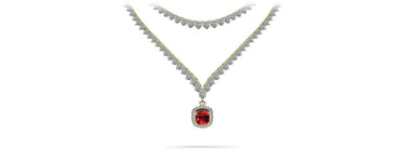 Ravishing Cushion Cut 2 Row 3 Prong Lab - Grown Diamond Necklace with 16.10 ct.(finished) Sapphire - Luxury Time NYC