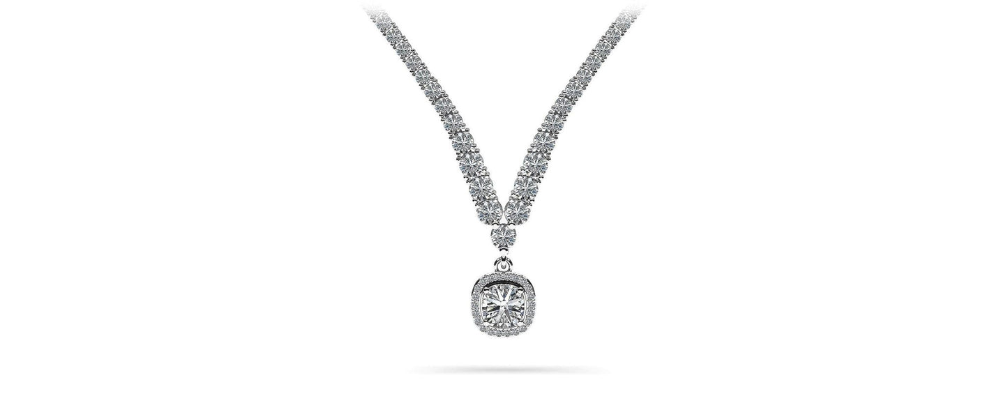 Ravishing Cushion Cut 4 Prong V Diamond Necklace with 9.09 ct.(finished) - Luxury Time NYC