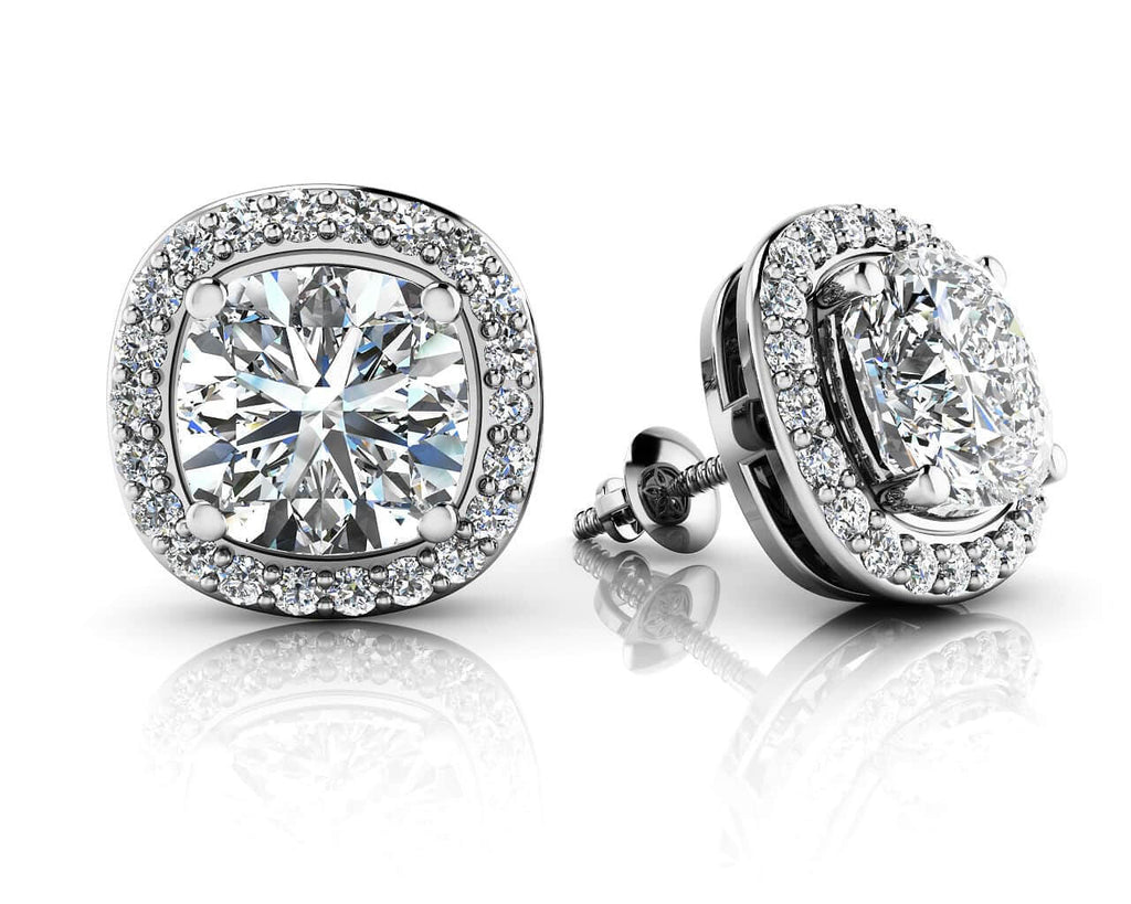 Ravishing Cushion Cut Diamond Diamond Studs with 2.28 ct. (2X1.00 ct. center diamonds) - Luxury Time NYC