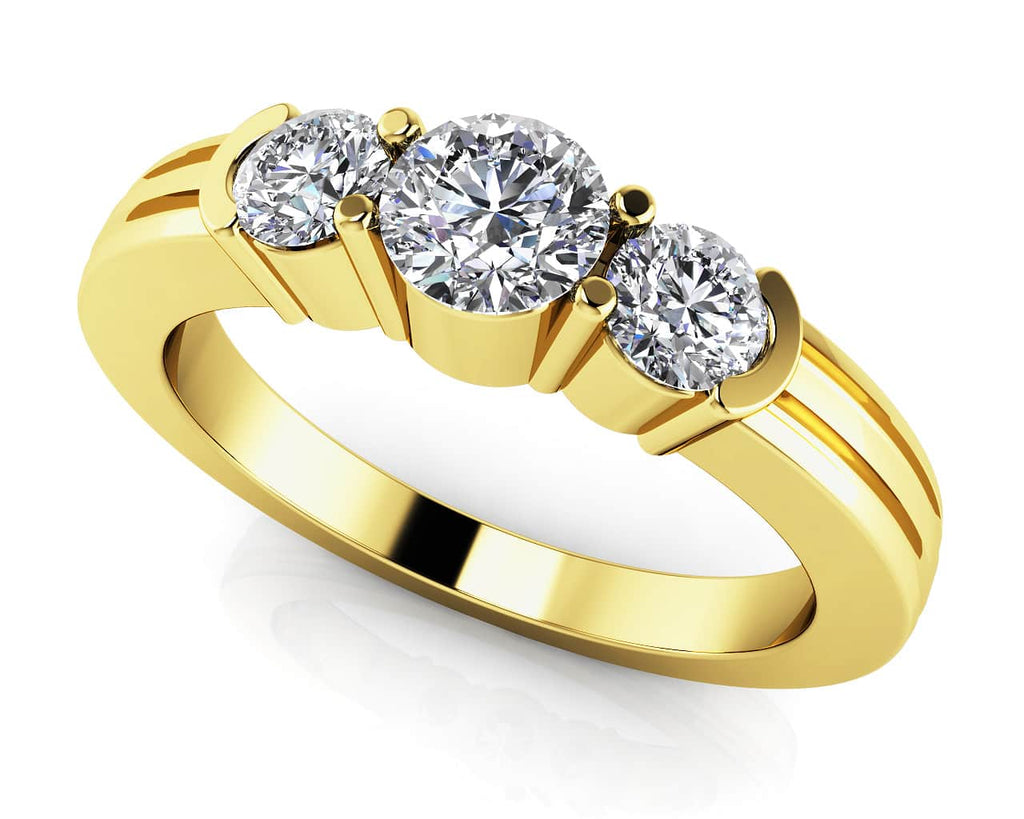 Ridged Band Triple Diamond Ring with 0.51 ct.(finished) 3.2mm, 4mm - Luxury Time NYC