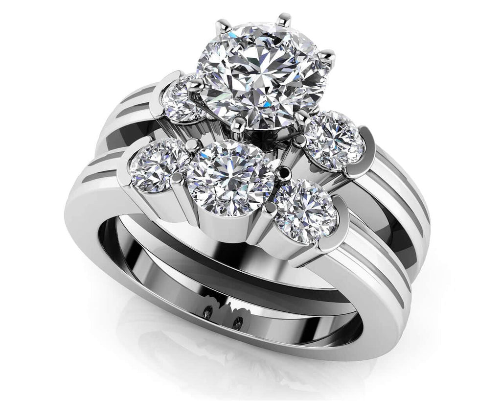 Ridged Diamond Side Accent Bridal Set Diamond with 1.27 ct. (0.50 ct. center diamond) - Luxury Time NYC