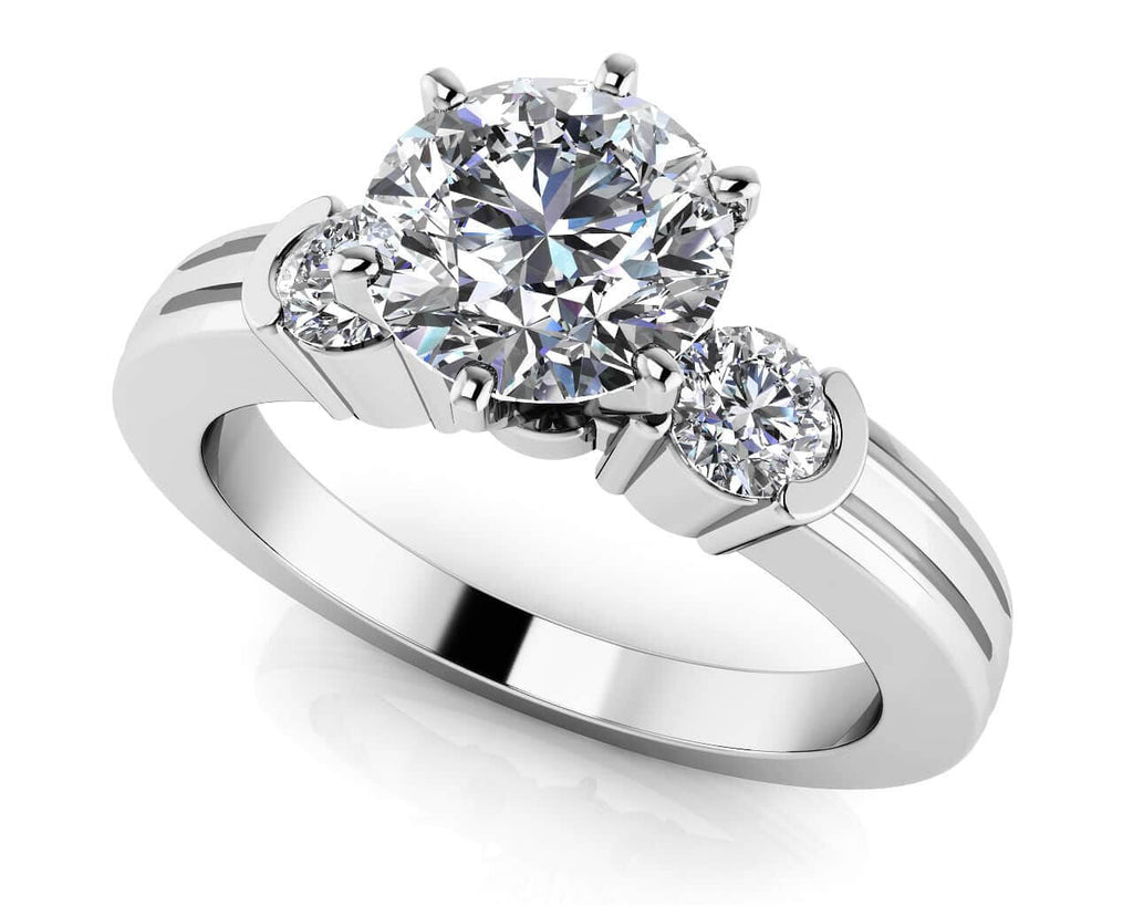 Ridged Diamond Side Accent Solitaire Diamond with 0.76 ct. (0.50 ct. center diamond) - Luxury Time NYC