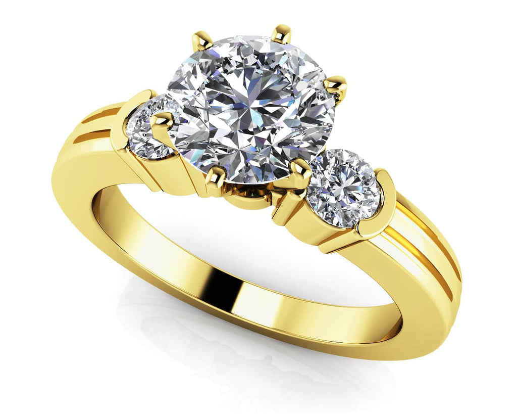 Ridged Diamond Side Accent Solitaire Diamond with 0.76 ct. (0.50 ct. center diamond) - Luxury Time NYC