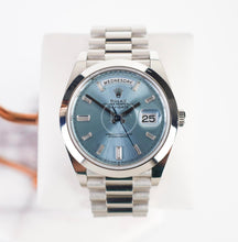 Load image into Gallery viewer, Rolex 950 Platinum Day - Date 40 Watch - Smooth Bezel - Ice Blue Baguette Diamond Dial - President Bracelet - 228206 ibbdp - Luxury Time NYC