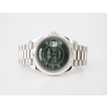 Load image into Gallery viewer, Rolex 950 Platinum Day - Date 40 Watch - Smooth Bezel - Olive Green Bevelled Roman Dial - President Bracelet - 228206 ogrp - Luxury Time NYC