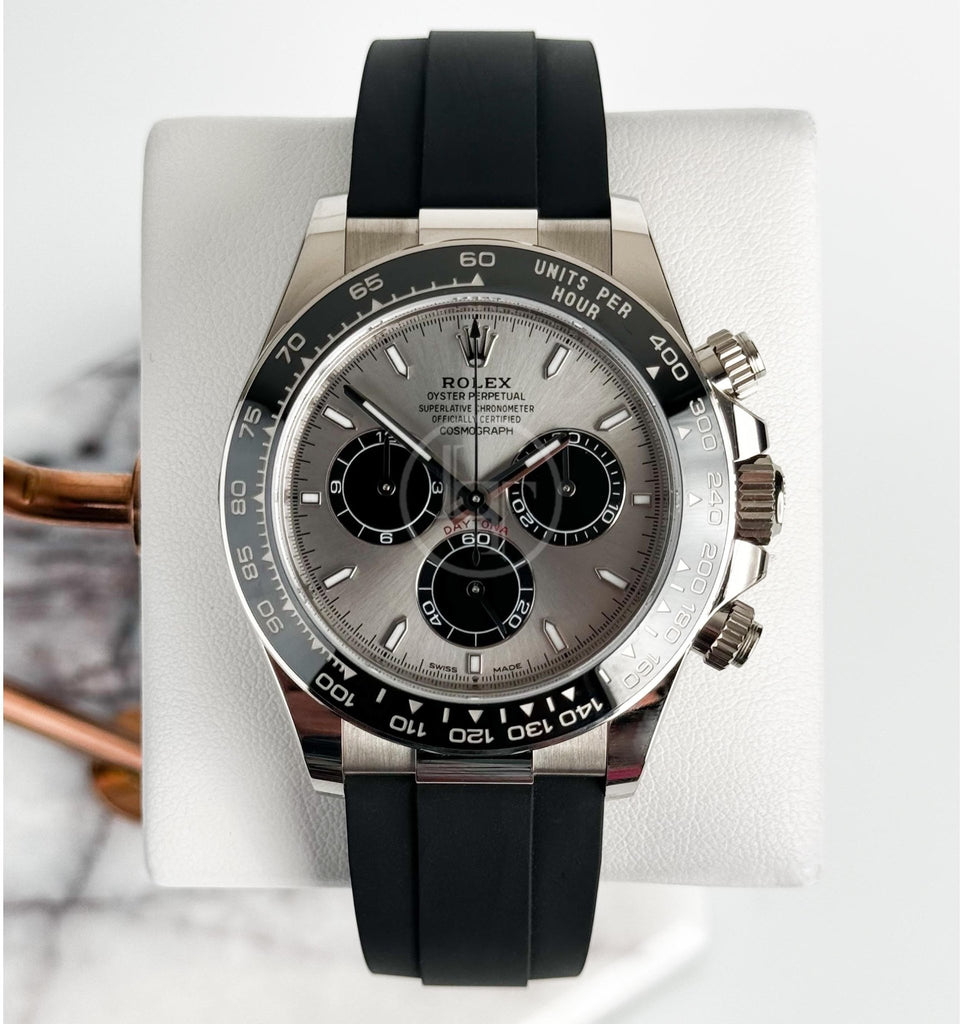 Rolex Cosmograph Daytona 40mm White Gold Grey Steel and Bright Black Oysterflex Bracelet - 126519LN - Luxury Time NYC