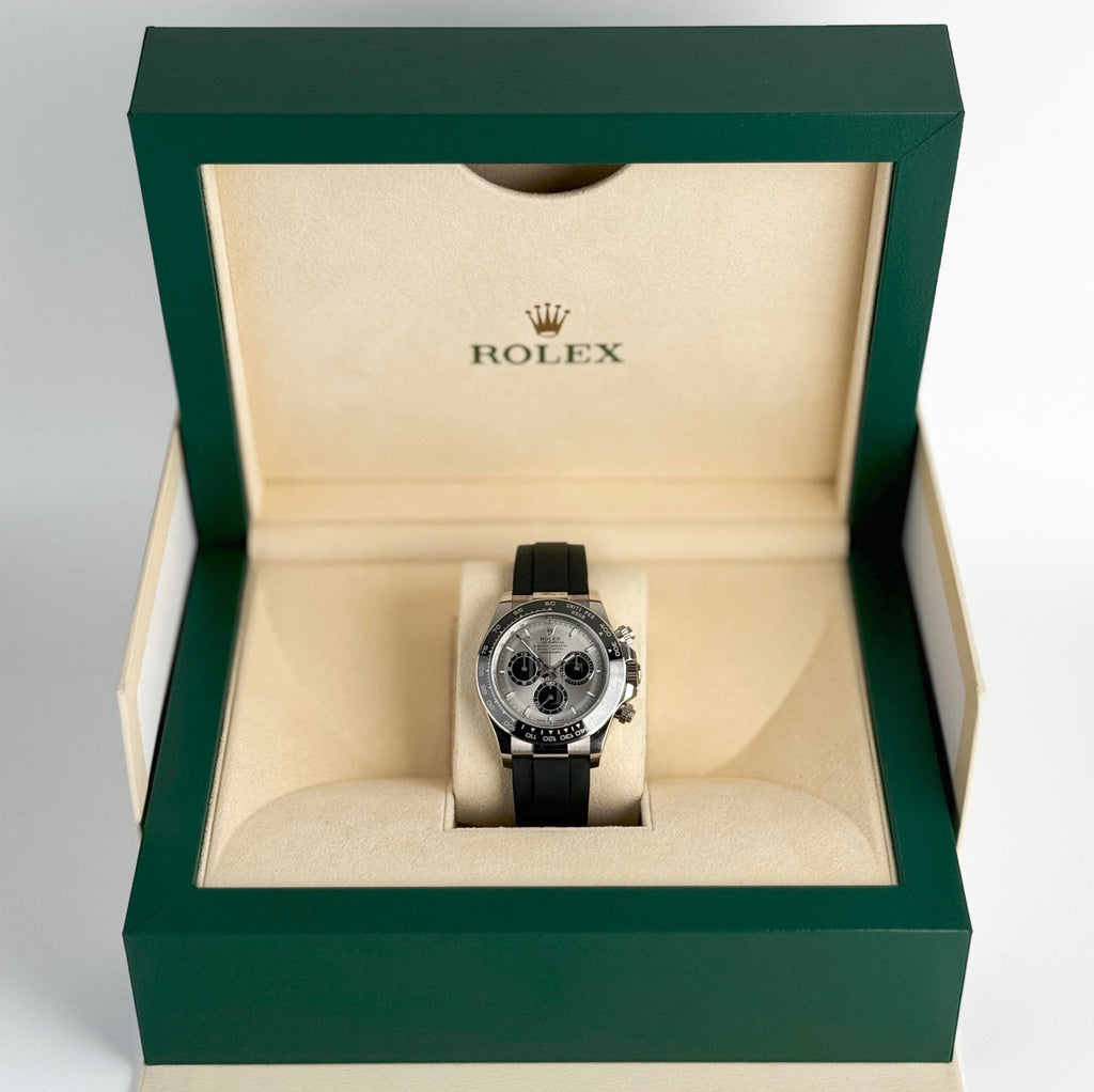 Rolex Cosmograph Daytona 40mm White Gold Grey Steel and Bright Black Oysterflex Bracelet - 126519LN - Luxury Time NYC