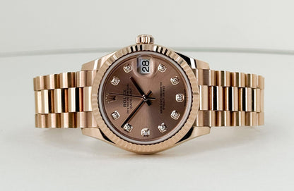 Rolex Datejust 31 Lady Midsize Rose Gold Chocolate Diamond Dial & Fluted Bezel President Bracelet 278275 - Luxury Time NYC