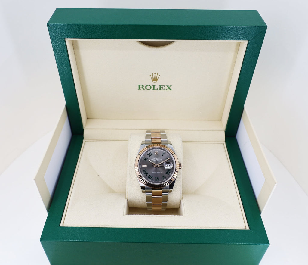 Rolex Datejust 36 Rose Gold/Steel "Wimbledon" Slate Roman Dial & Fluted Bezel Oyster Bracelet 126231 - Luxury Time NYC