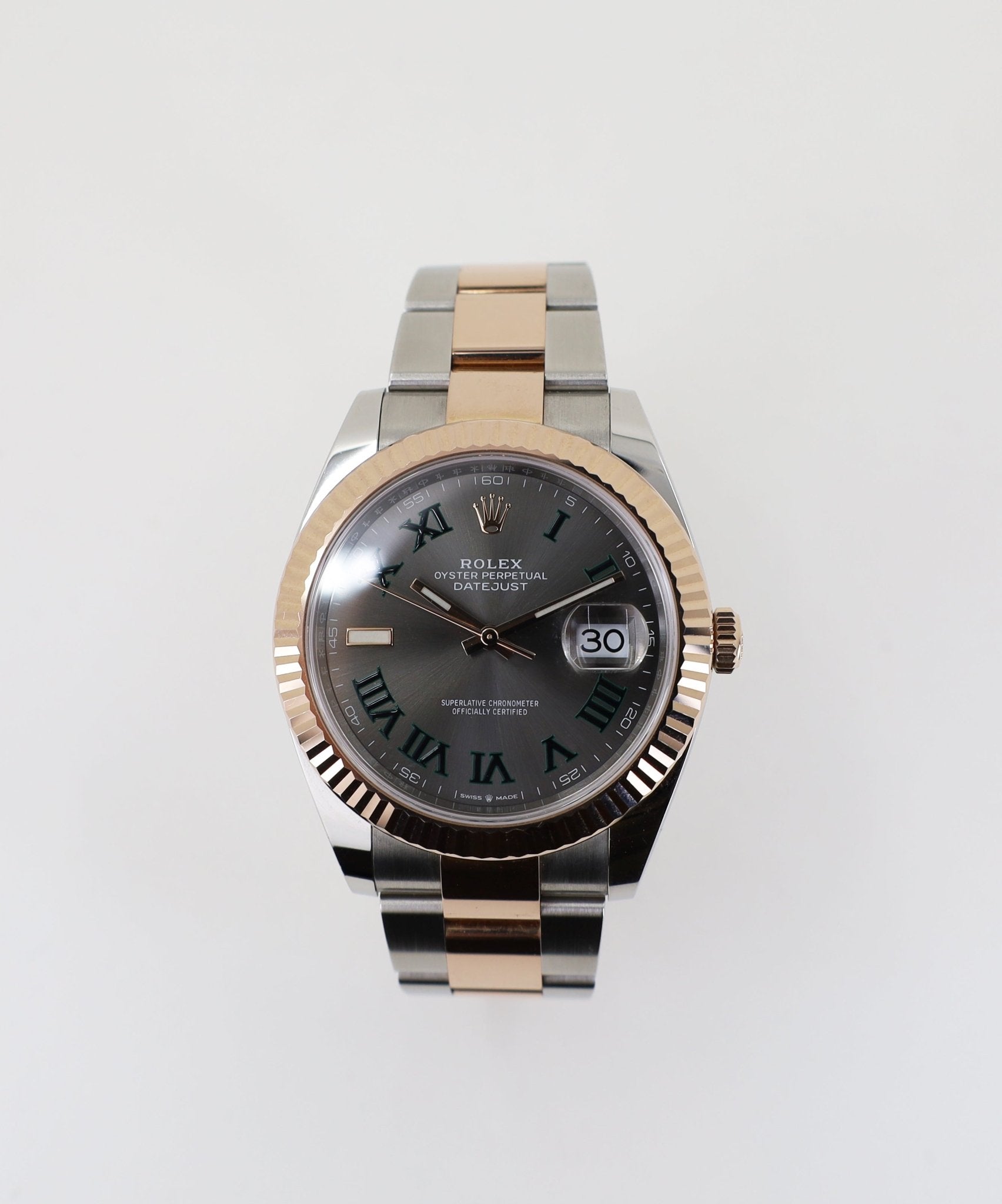 Rolex Datejust 36 Rose Gold/Steel "Wimbledon" Slate Roman Dial & Fluted Bezel Oyster Bracelet 126231 - Luxury Time NYC