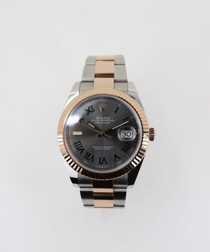 Rolex Datejust 36 Rose Gold/Steel "Wimbledon" Slate Roman Dial & Fluted Bezel Oyster Bracelet 126231 - Luxury Time NYC