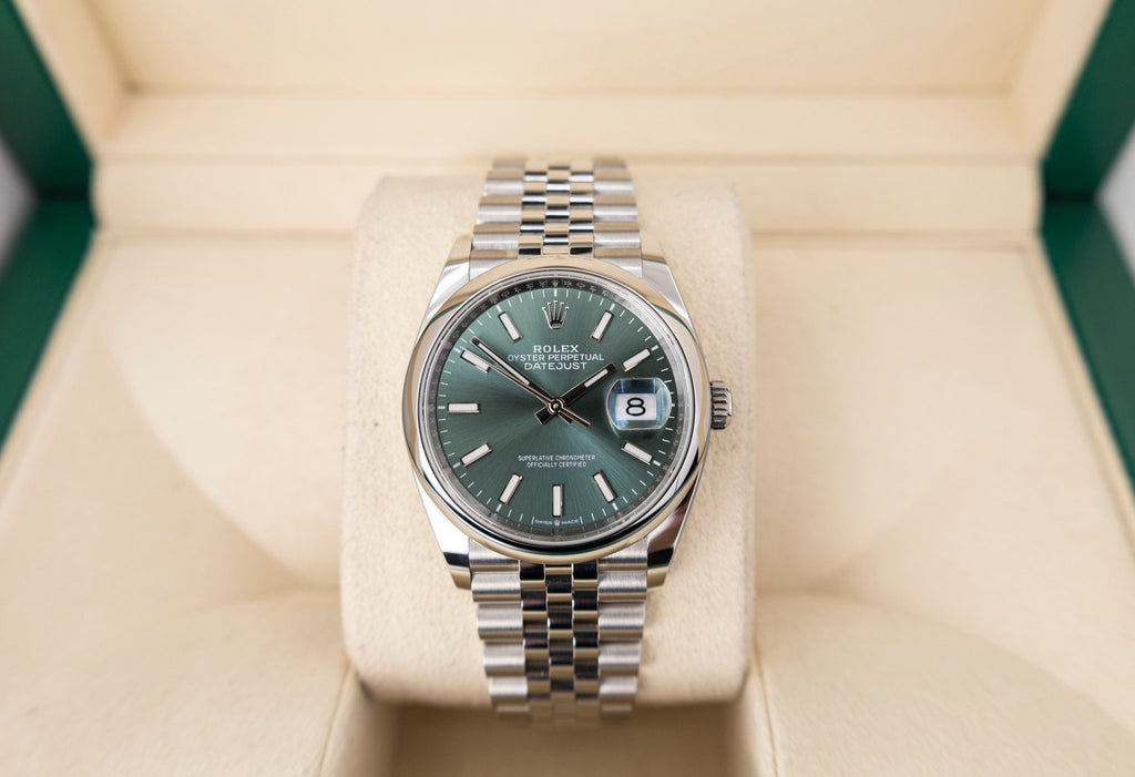 Rolex Datejust 36 Stainless Steel Mint Green Index Dial & Smooth Domed Bezel Jubilee Bracelet 126200 - Luxury Time NYC