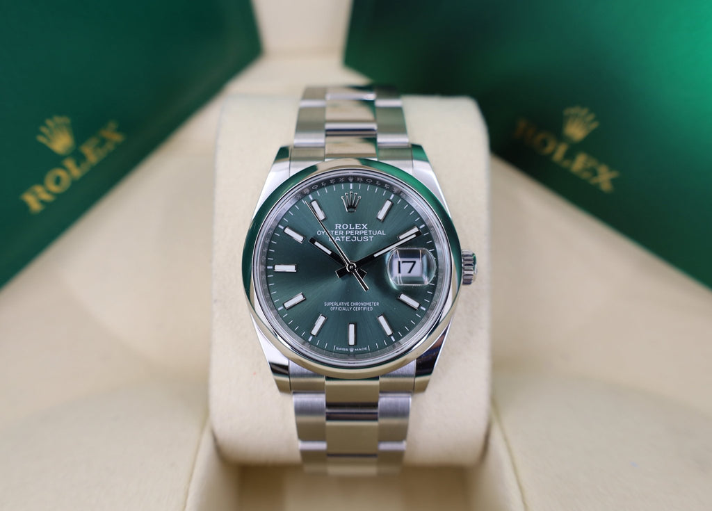 Rolex Datejust 36 Stainless Steel Mint Green Index Dial & Smooth Domed Bezel Oyster Bracelet 126200 - Luxury Time NYC