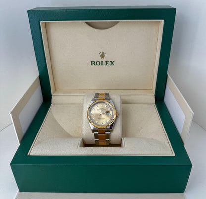 Rolex Datejust 36 Yellow Gold/Steel Champagne Diamond Dial & Fluted Bezel Oyster Bracelet 126233 - Luxury Time NYC