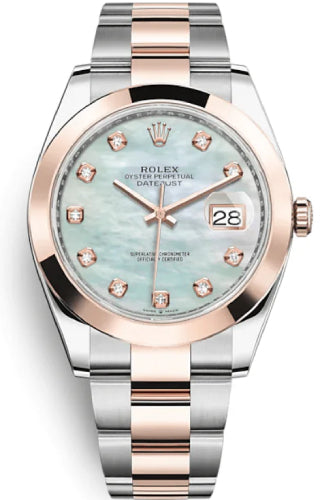 Rolex Datejust 41 Rose Gold/Steel White Mother of Pearl Diamond Dial Smooth Bezel Oyster Bracelet 126301 -