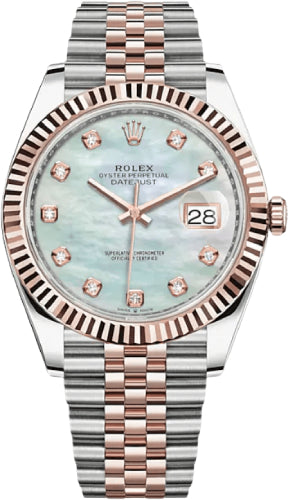 Rolex Datejust 41 Rose Gold/Steel White Mother of Pearl Diamond Dial Fluted Bezel Jubilee Bracelet 126331 -