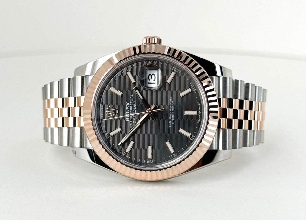 Rolex Datejust 41 Rose Gold/Steel Slate Motif Dial Fluted Bezel Jubilee Bracelet 126331 - Luxury Time NYC