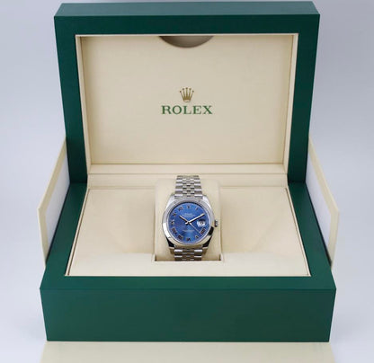 Rolex Datejust 41 Stainless Steel Blue Roman Dial Smooth Bezel Jubilee Bracelet 126300 - Luxury Time NYC