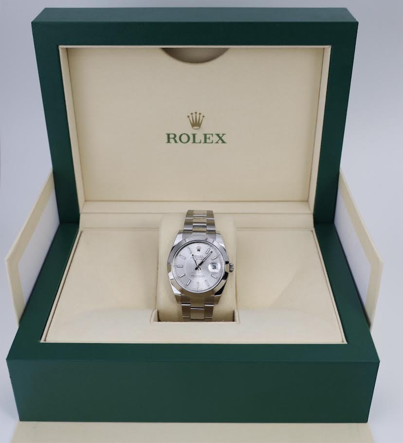 Rolex Datejust 41 Stainless Steel Silver Index Dial Smooth Bezel Oyster Bracelet 126300 - Luxury Time NYC
