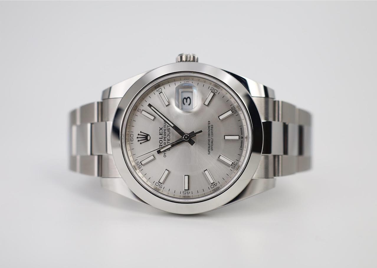 Rolex Datejust 41 Stainless Steel Silver Index Dial Smooth Bezel Oyster Bracelet 126300 - Luxury Time NYC