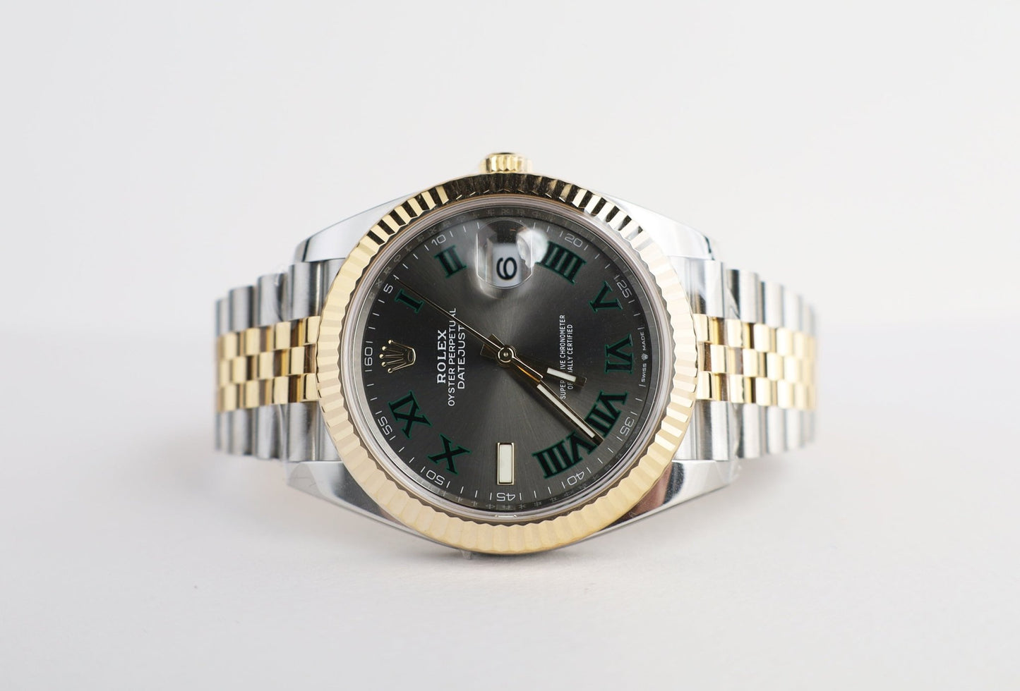 Rolex Datejust 41 Yellow Gold/Steel Slate Roman Dial Fluted Bezel Jubilee Bracelet 126333 - Luxury Time NYC
