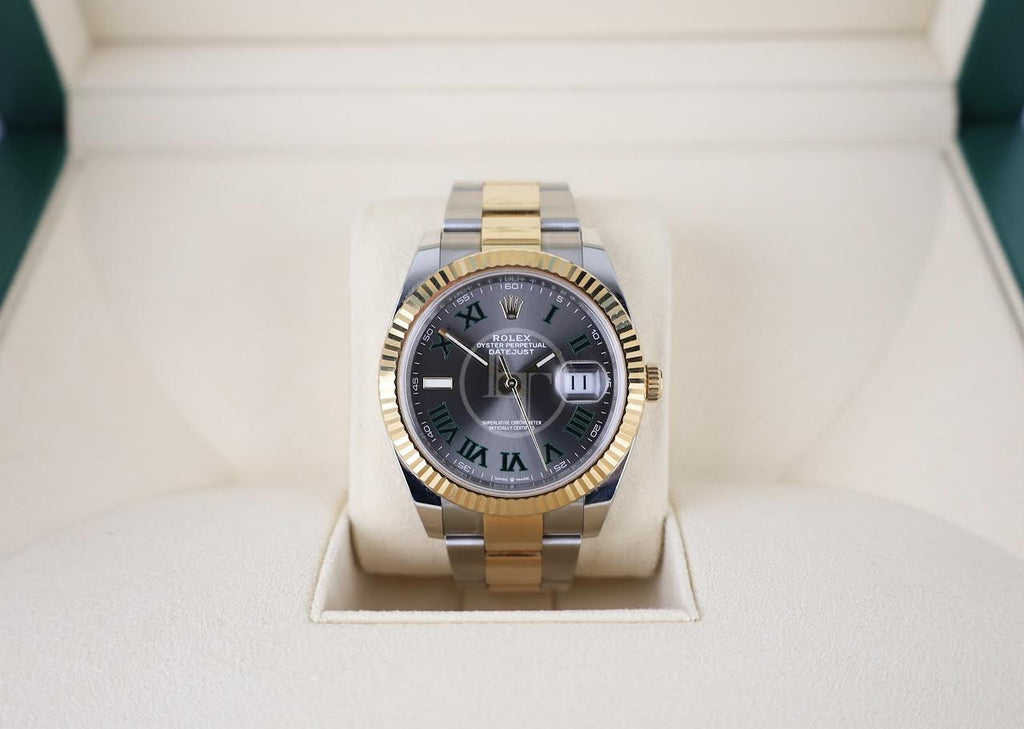 Rolex Datejust 41 Yellow Gold/Steel Slate Roman Dial Fluted Bezel Oyster Bracelet 126333 - Luxury Time NYC