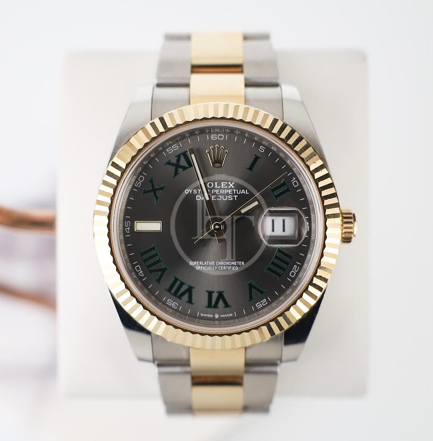 Rolex Datejust 41 Yellow Gold/Steel Slate Roman Dial Fluted Bezel Oyster Bracelet 126333 - Luxury Time NYC